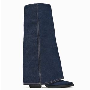 ZARA DENIM HEELED GAITER BOOTS – DARK
BLUE DENIM